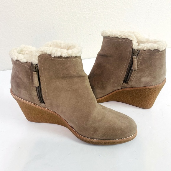 Cole Haan Michelle Grey Suede Wedge Booties Size 10 - Picture 2 of 7